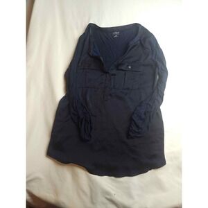 Soho Jeans New York & Company Navy Blue Utility Roll Tab Sleeve Blouse Small